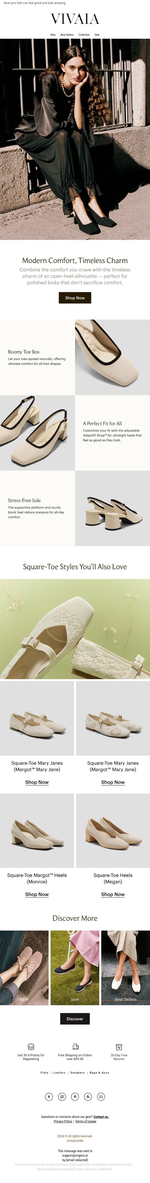 Comfort Clash: Square Toe & Slingback! email from VIVAIA screenshot