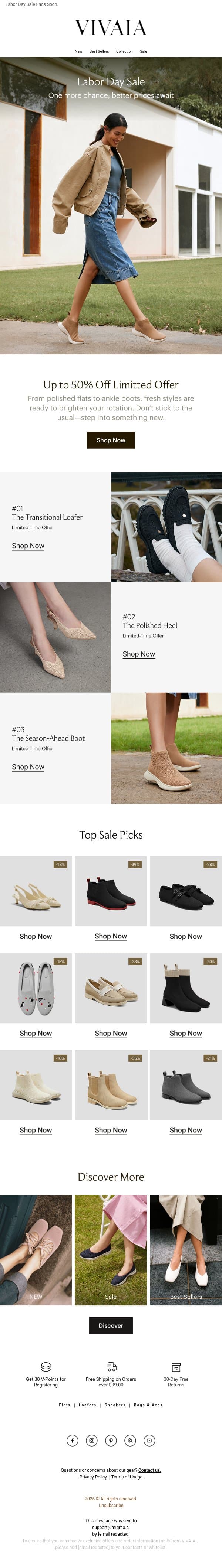 Last Minute Labor Day Sale – Don't Miss It! email from VIVAIA screenshot