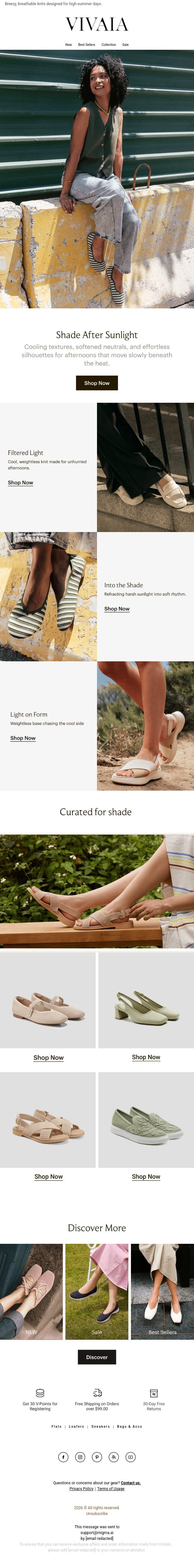 Shade After Sunlight: A Cooler Stride email from VIVAIA screenshot