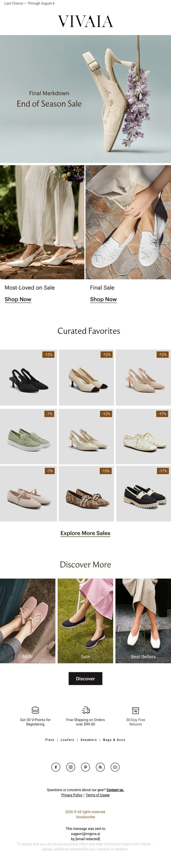 Up to 50% Off: Going, Going, Gone email from VIVAIA screenshot