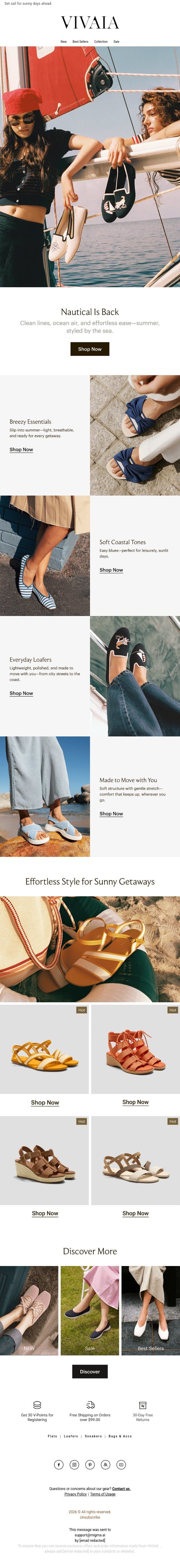 Sailing into Summer: New Nautical Arrivals email from VIVAIA screenshot