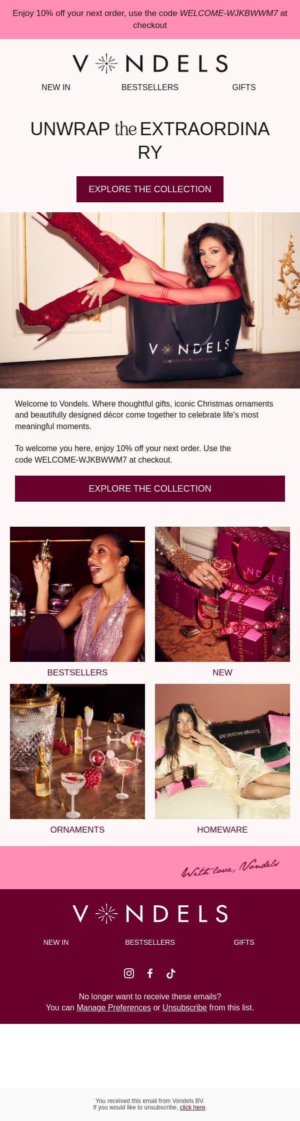 Welcome to Vondels 💖 email from Vondels screenshot