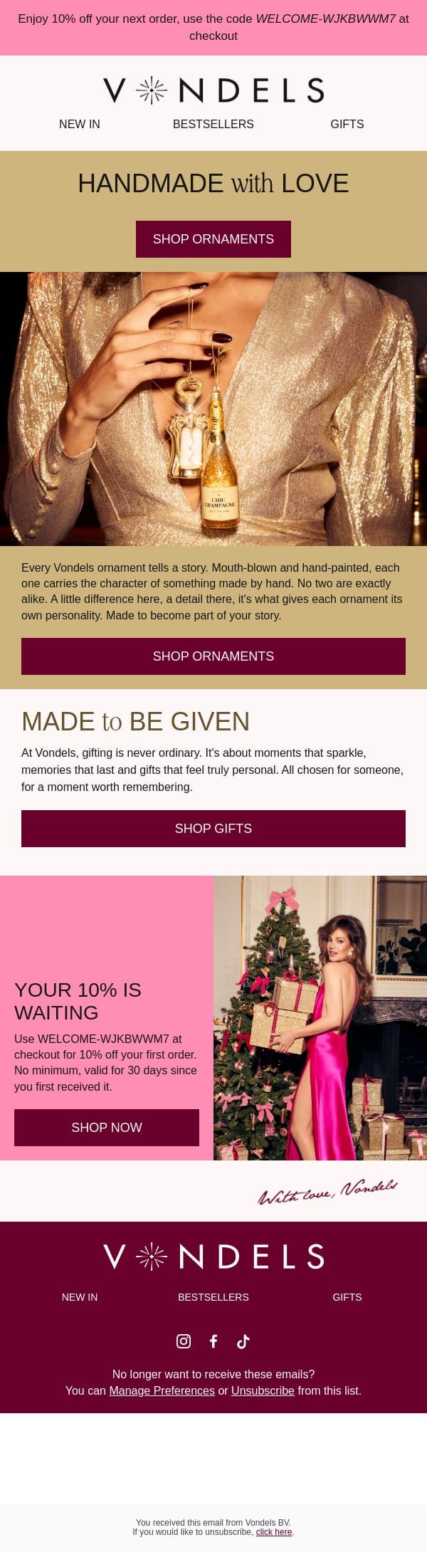 How it's made 🎄💖 email from Vondels screenshot