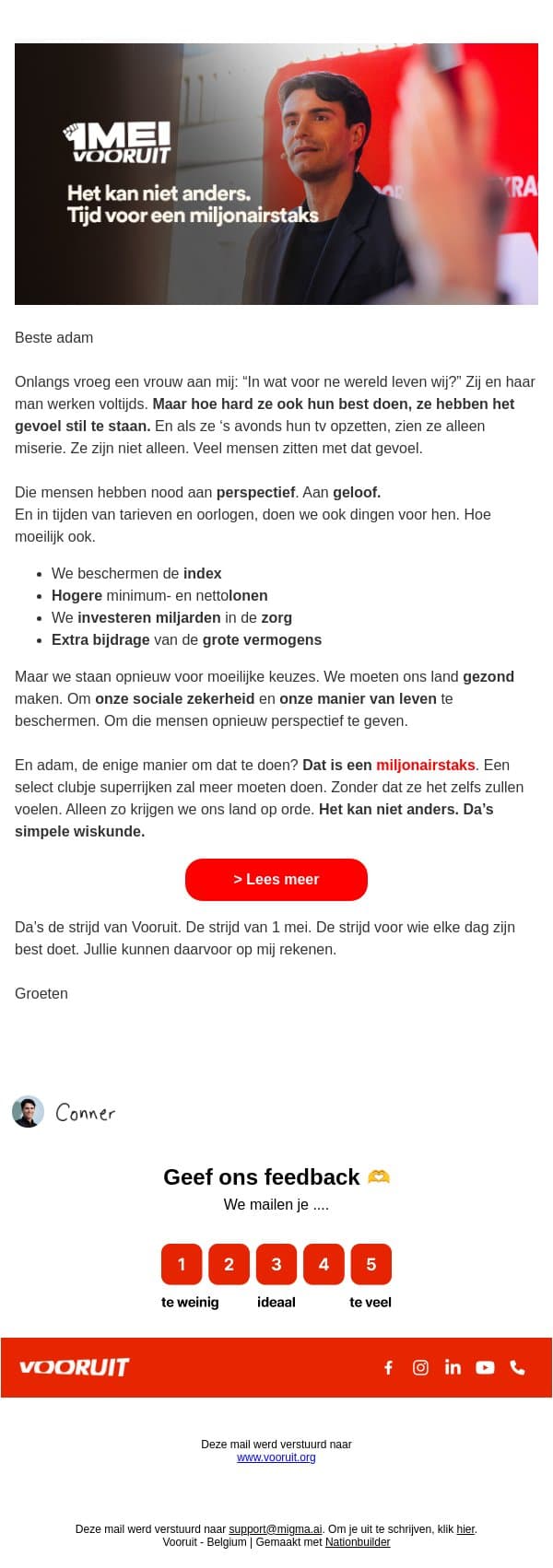 adam, het kan niet anders email from Vooruit screenshot