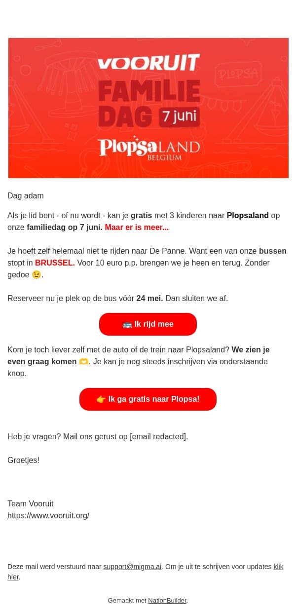 Van BRUSSEL naar Plopsaland? 🚌 email from Vooruit screenshot