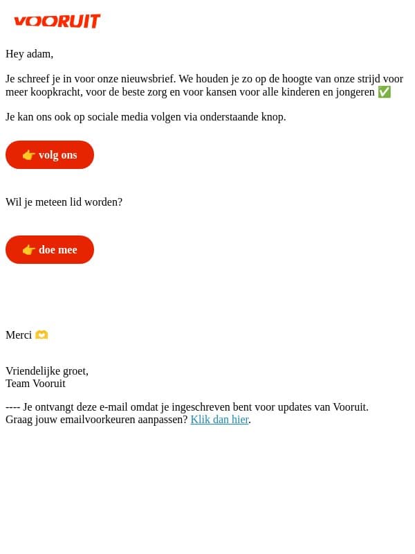 Jij blijft vanaf nu op de hoogte 🔥 email from Vooruit screenshot