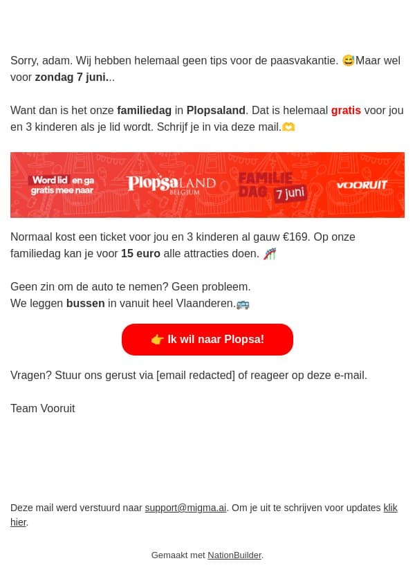 adam, tips voor de paasvakantie email from Vooruit screenshot