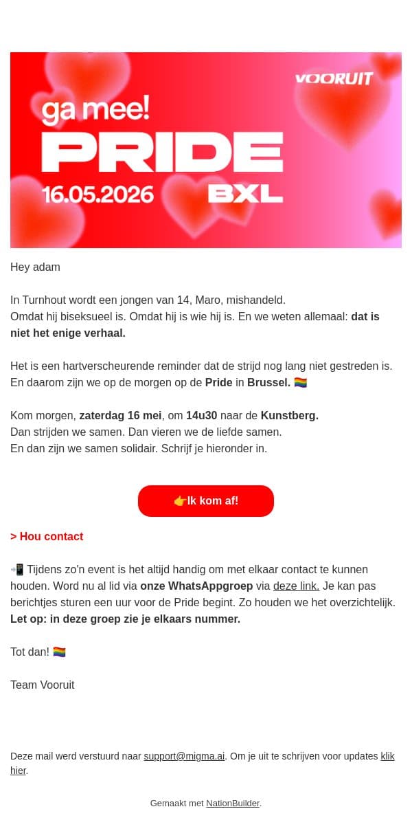 Heb je het nieuws gezien? email from Vooruit screenshot