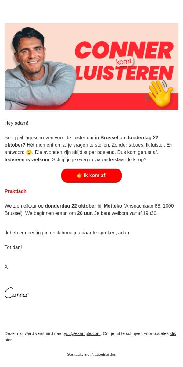 Zien we elkaar in Brussel? email from Vooruit screenshot