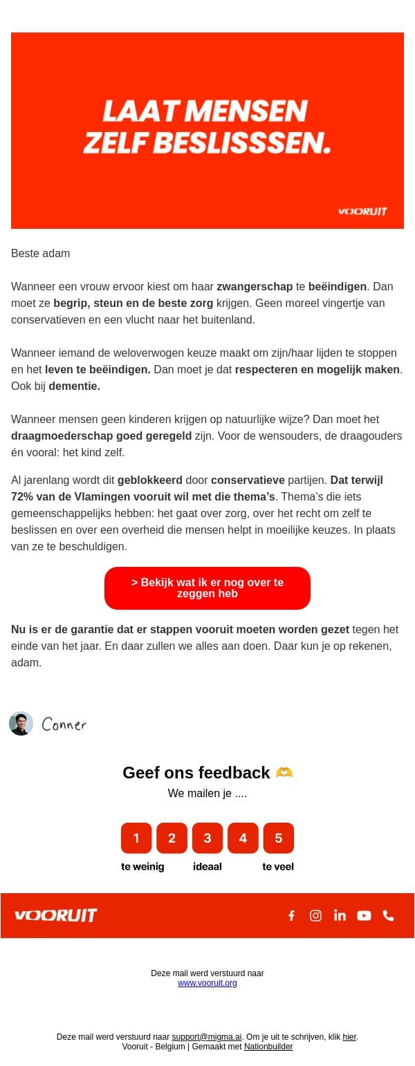 adam, dit is zó belangrijk email from Vooruit screenshot