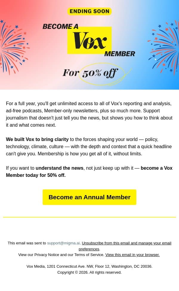 Before Independence Day weekend officially ends... email from Vox screenshot