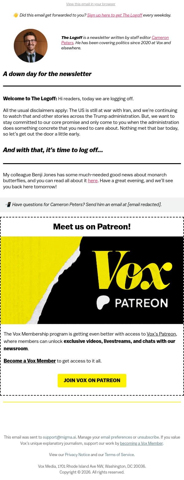 Log off with some good conservation news email from Vox screenshot