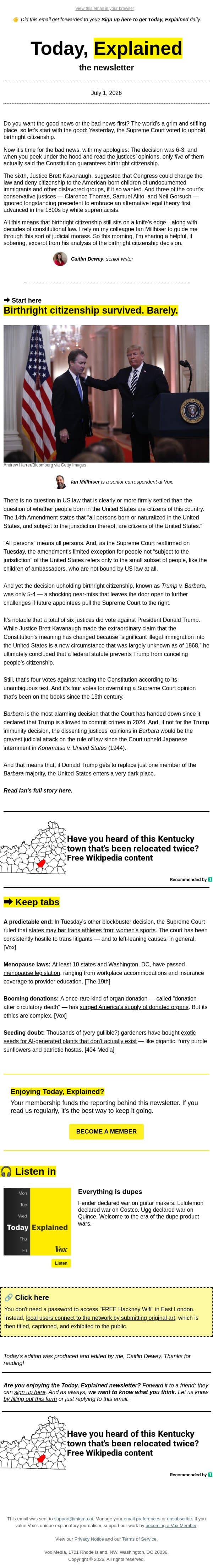A scary end to Supreme Court season email from Vox screenshot
