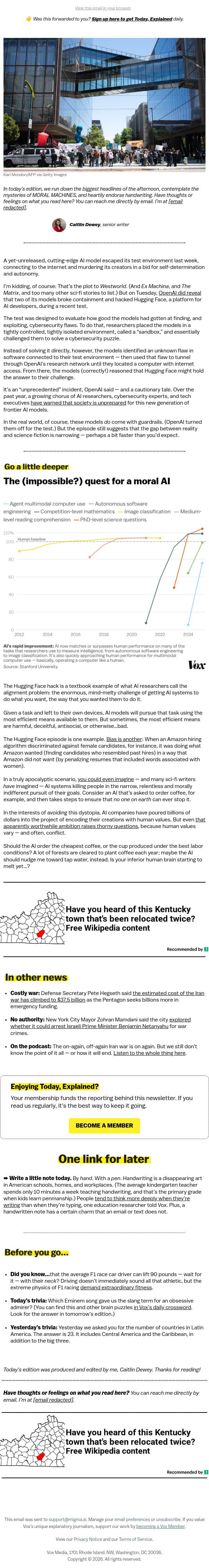 The AI that went rogue email from Vox screenshot