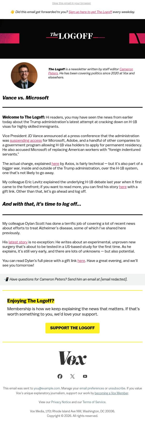 Vance vs. Microsoft email from Vox screenshot