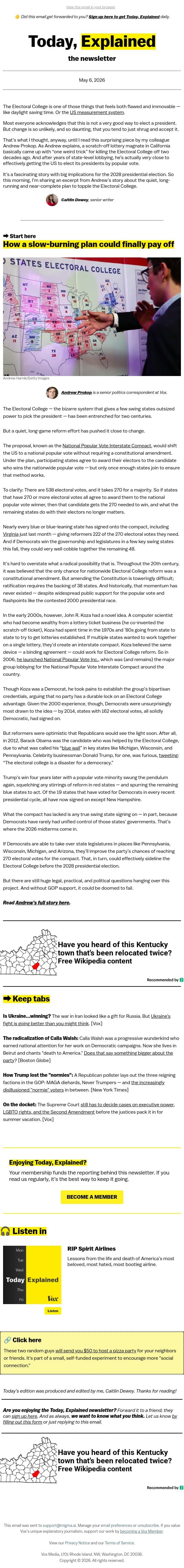 The plan to abolish the Electoral College email from Vox screenshot