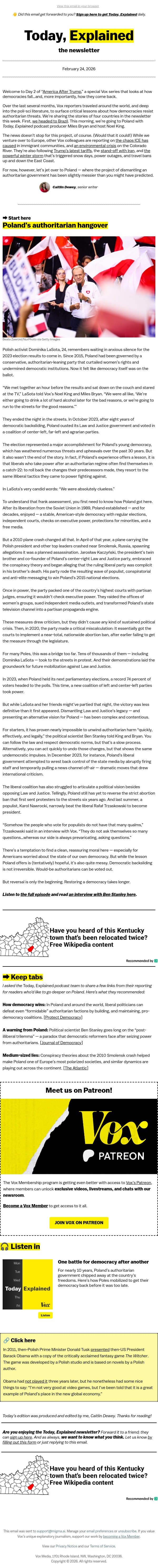 Can authoritarianism be undone? email from Vox screenshot