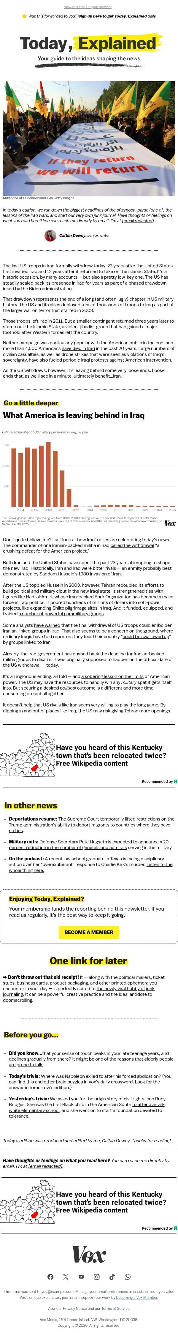 America leaves Iraq, again email from Vox screenshot