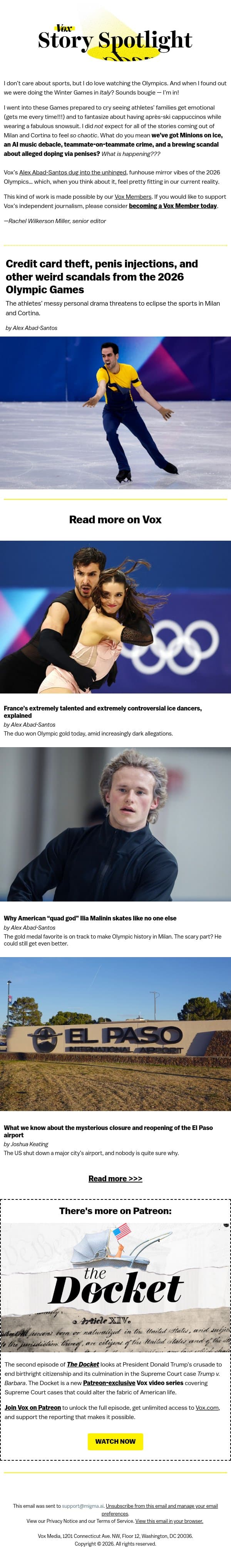 The weirdest scandals from the 2026 Olympic Games email from Vox screenshot