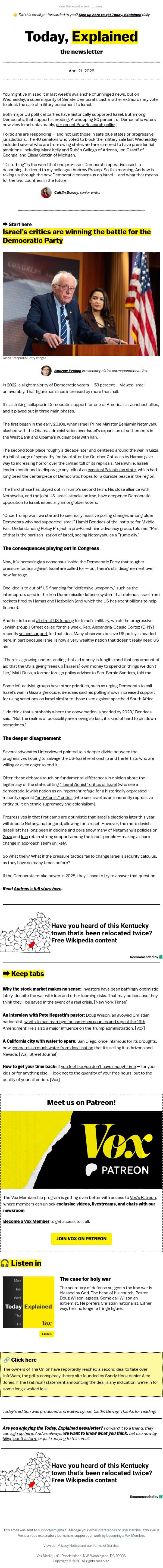Why Democrats turned against Israel email from Vox screenshot