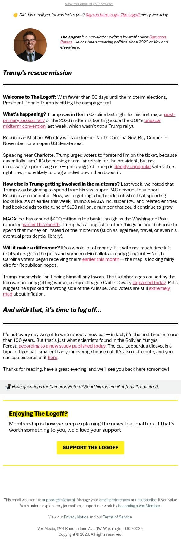 Trump puts himself on the ballot email from Vox screenshot