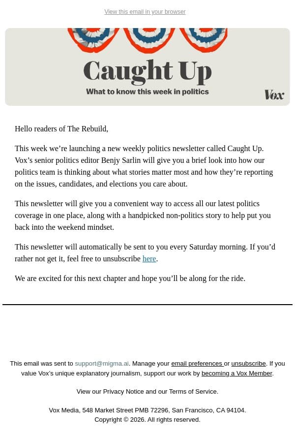 A new way to stay Caught Up email from Vox screenshot