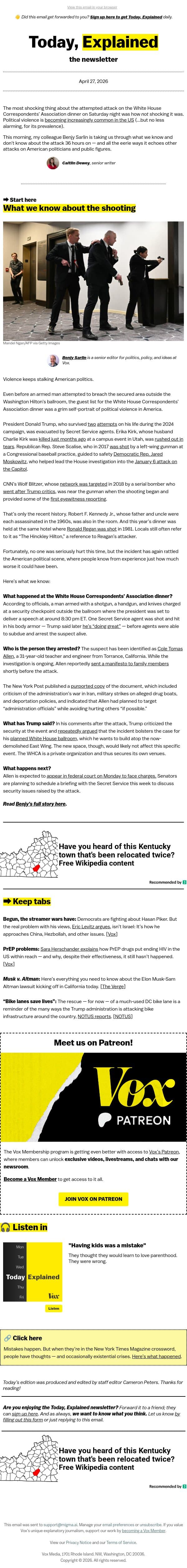 Violence keeps stalking American politics email from Vox screenshot