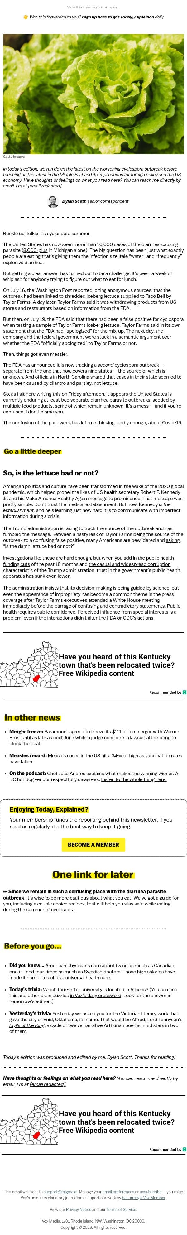The diarrhea outbreak is getting worse email from Vox screenshot