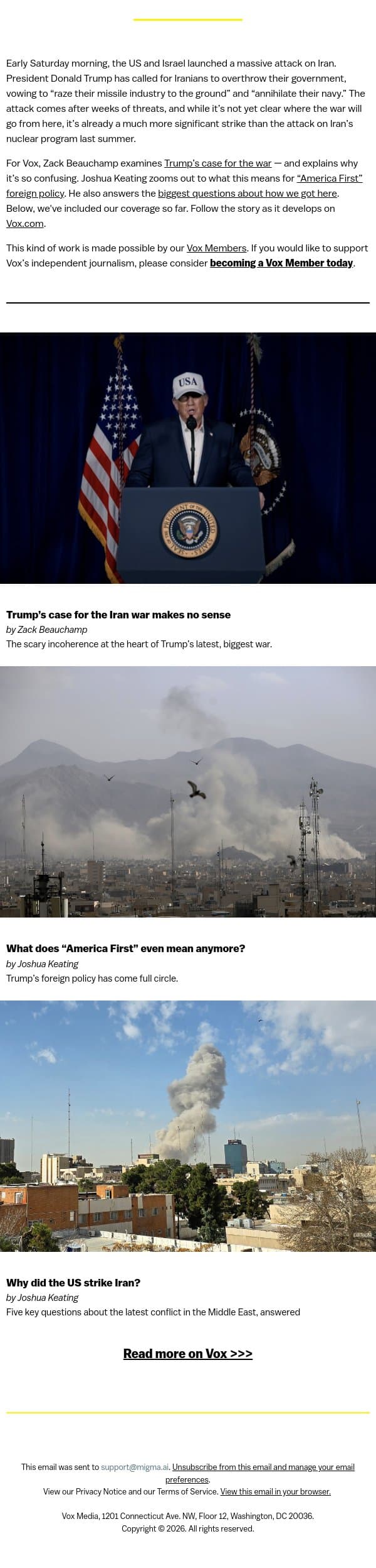 The scary incoherence of Trump’s strike on Iran email from Vox screenshot