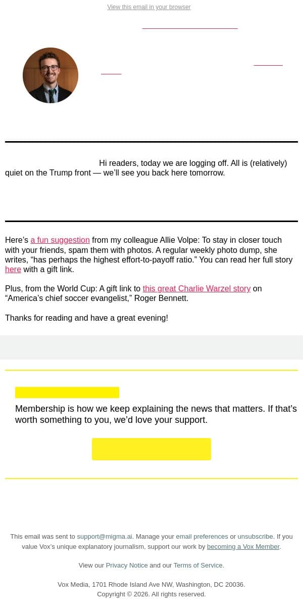 Log off and catch up with a friend email from Vox screenshot