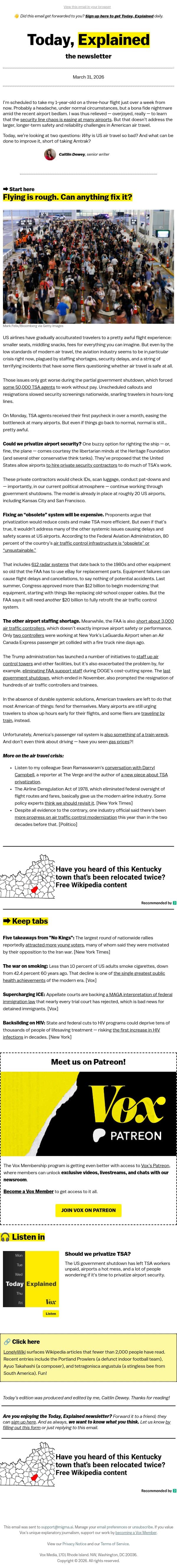 The crisis in American air travel email from Vox screenshot