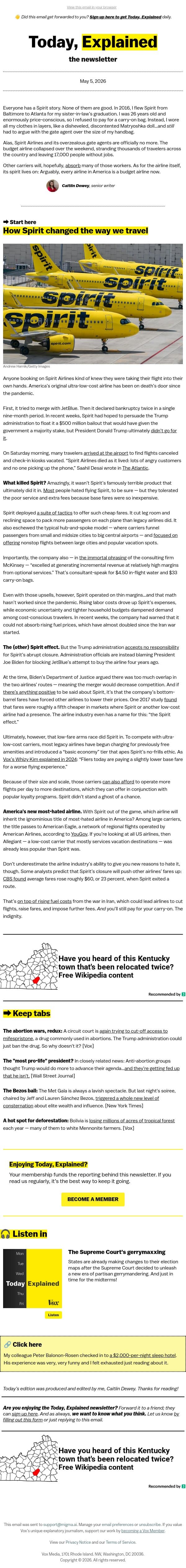 Every airline is Spirit Airlines now email from Vox screenshot