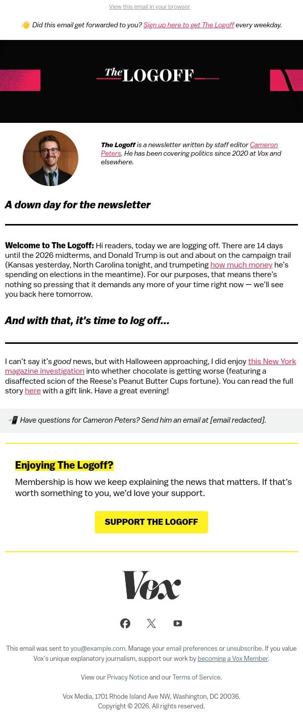Log off with a chocolate scandal email from Vox screenshot