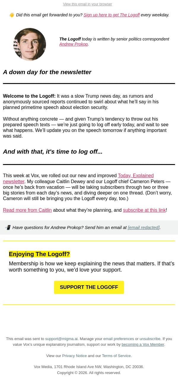 Logging off before Trump's speech email from Vox screenshot