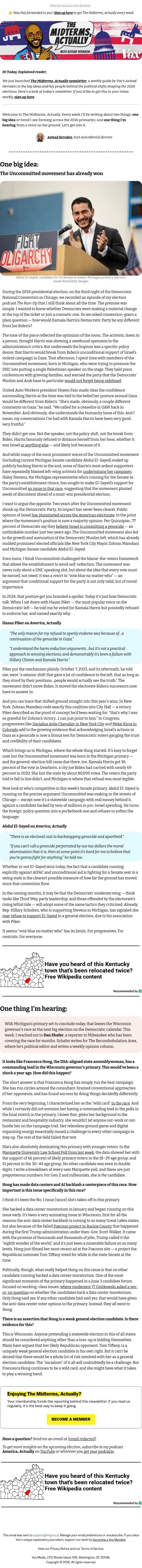 The movement behind Abdul El-Sayed email from Vox screenshot