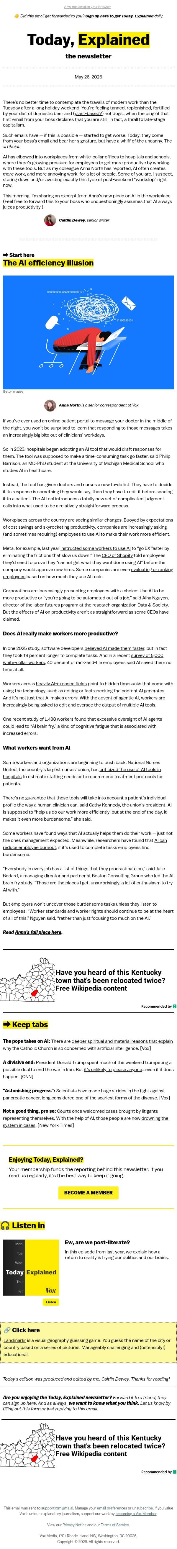 When AI makes you worse at your job email from Vox screenshot
