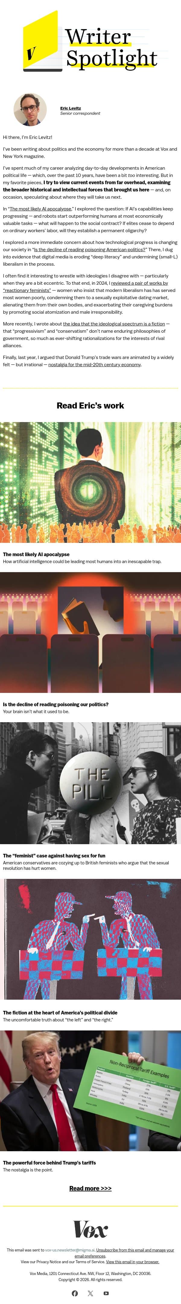 Covering the news in context email from Vox screenshot