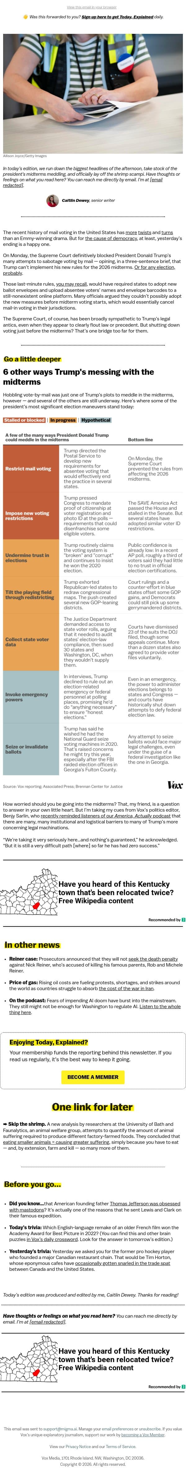 Trump's midterms meddling email from Vox screenshot