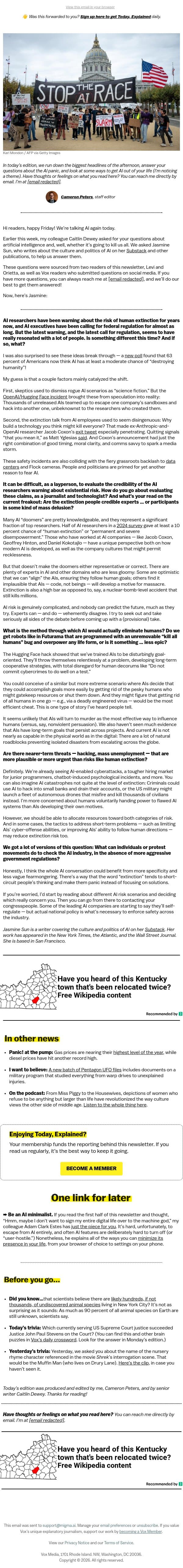 Your questions about the AI apocalypse, answered email from Vox screenshot