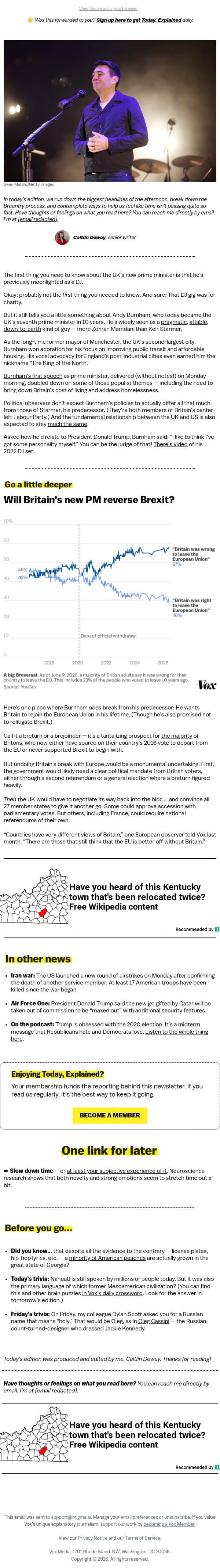 "The King of the North" is Britain's new PM email from Vox screenshot