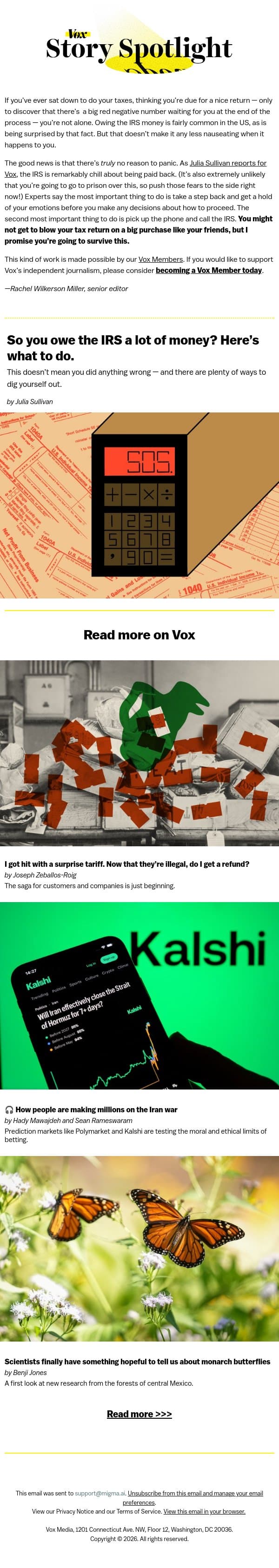 So you owe the IRS a lot of money? Here’s what to do. email from Vox screenshot