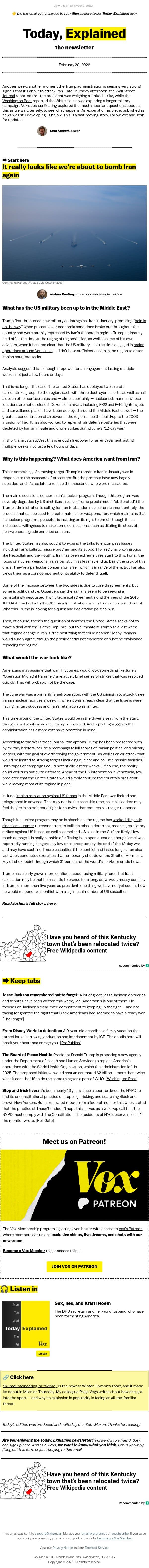 Are we about to bomb Iran again? email from Vox screenshot