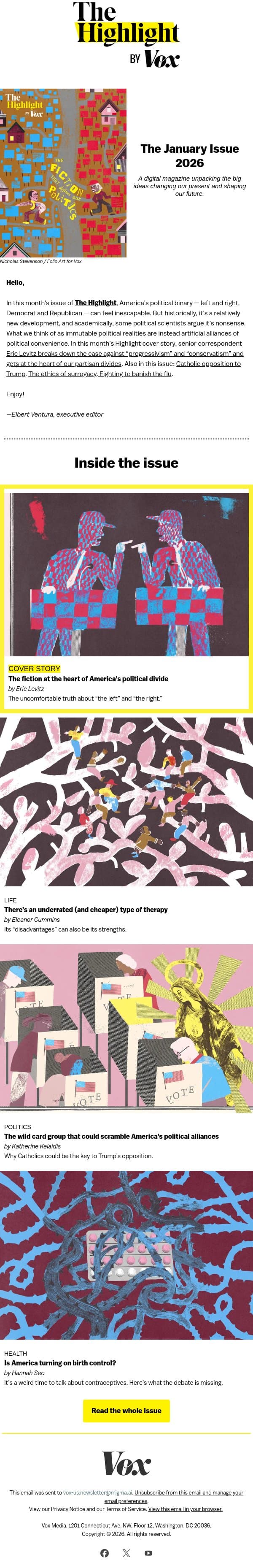 The Fiction that Defines Our Politics email from Vox screenshot