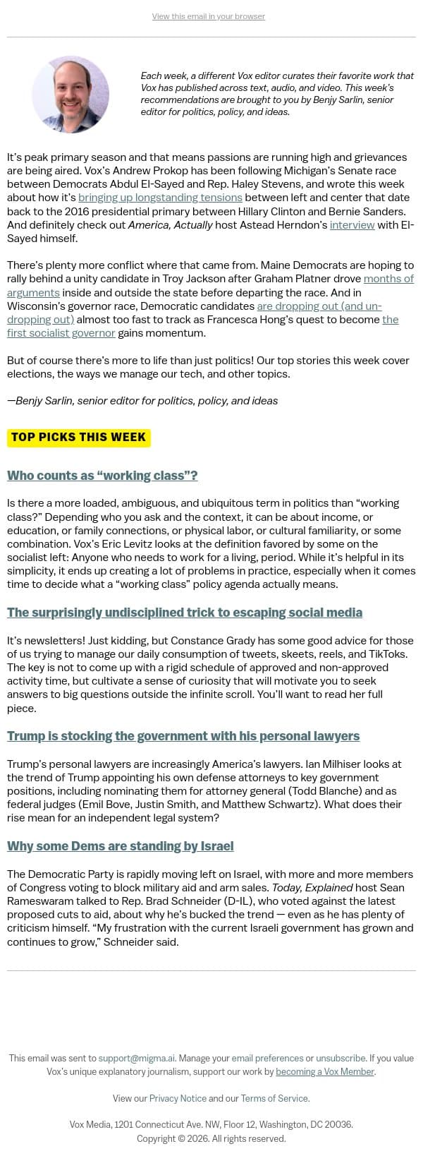 Who counts as “working class”? email from Vox screenshot