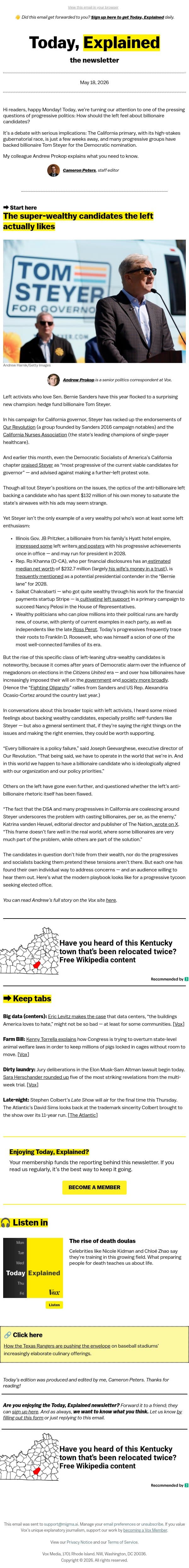 The super-wealthy candidates the left actually likes email from Vox screenshot