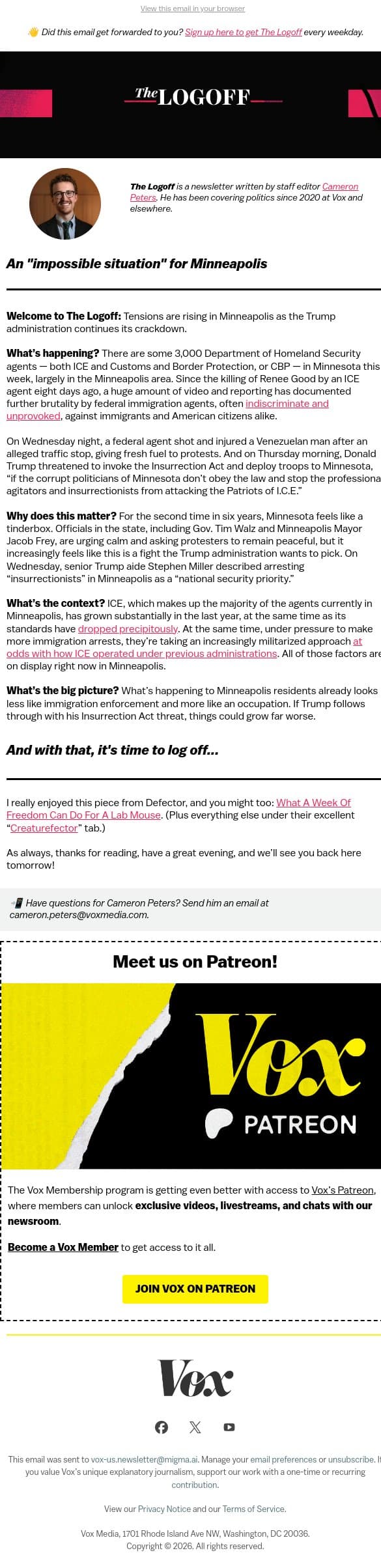 An "impossible situation" for Minneapolis email from Vox screenshot