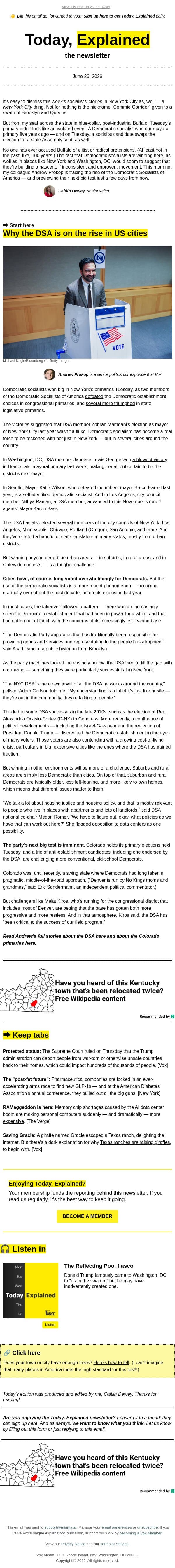Urban Democrats love socialists now email from Vox screenshot