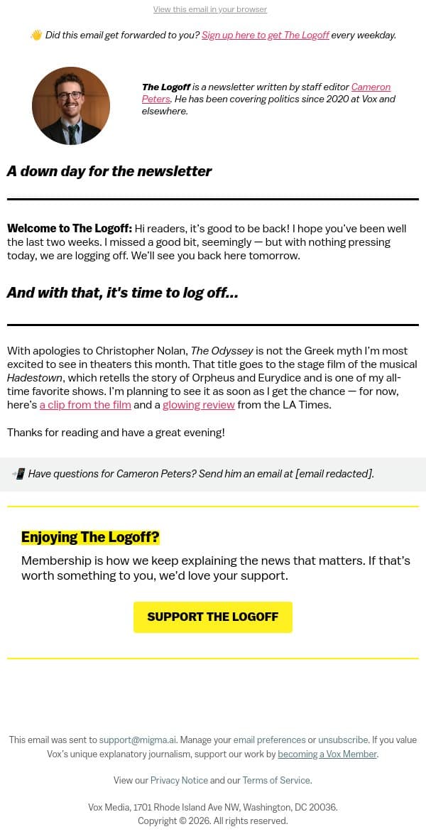 A different Greek myth before you log off email from Vox screenshot