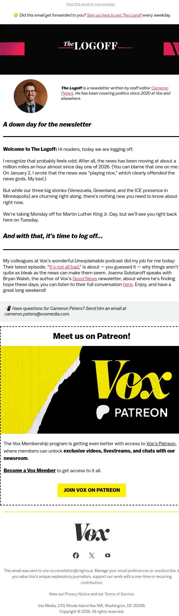 Good news to end the week email from Vox screenshot