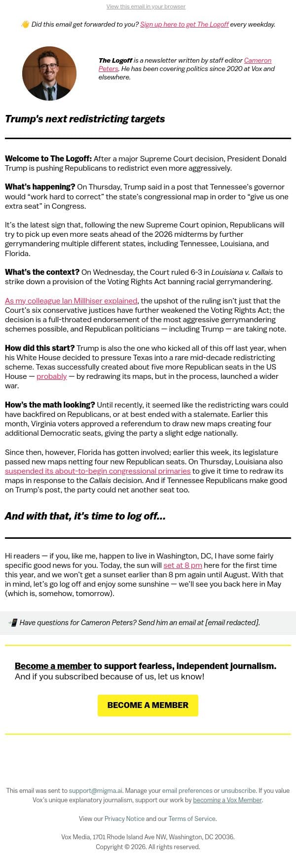 Trump's next redistricting targets email from Vox screenshot